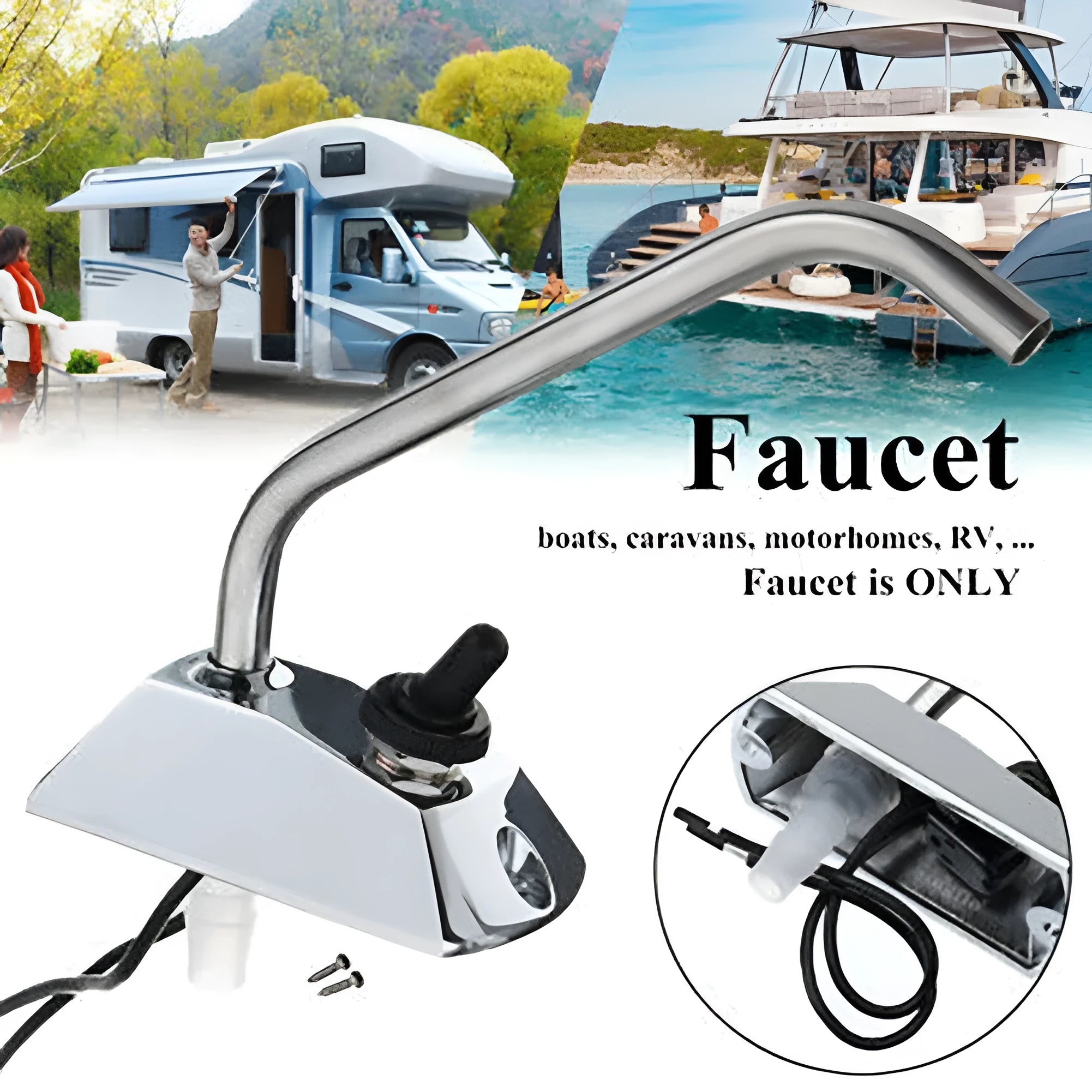 RV rotating faucet with electronic control in 316 stainless steel mirror finish