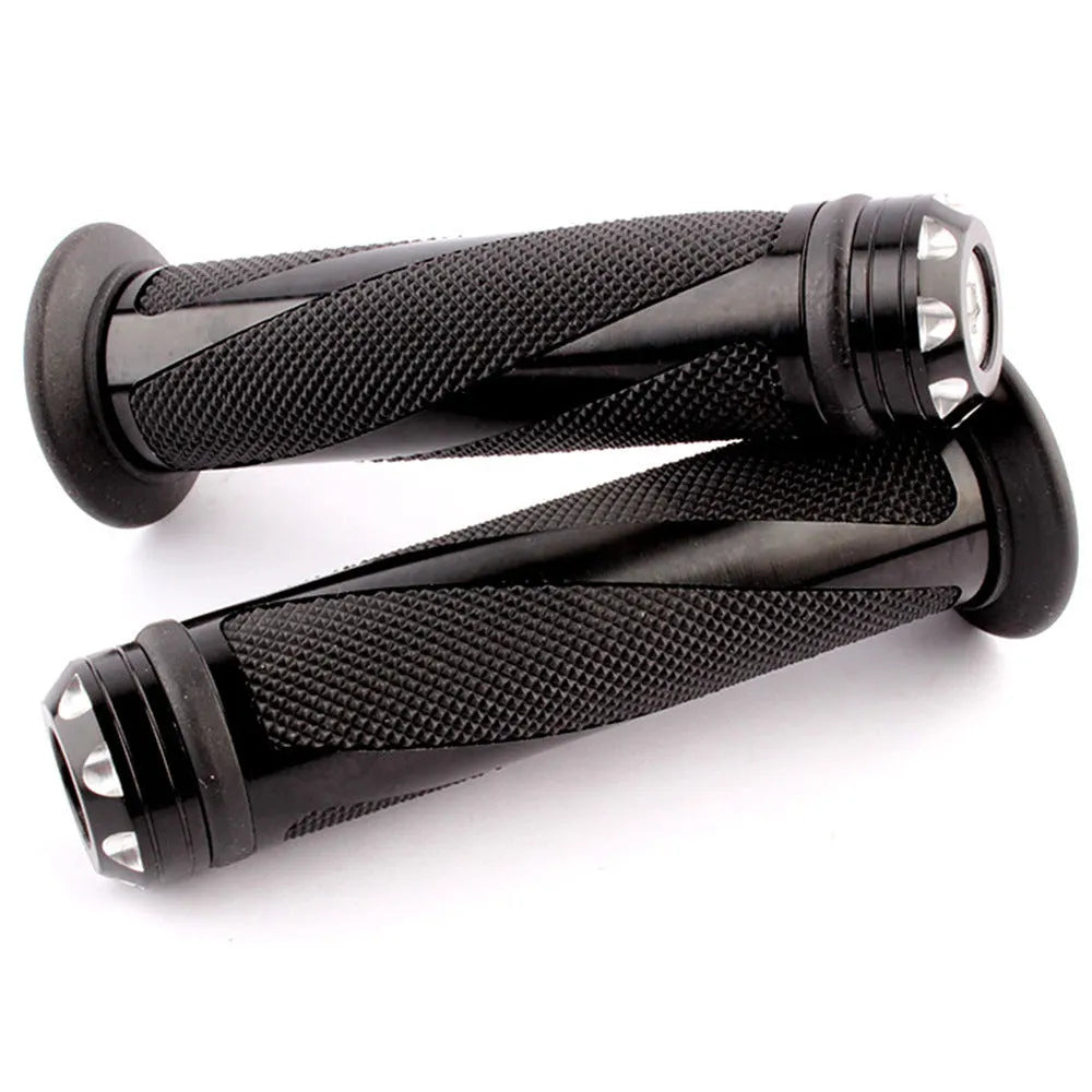 Set of motorcycle handlebar grip covers in aluminium alloy and black rubber for 22mm handlebars