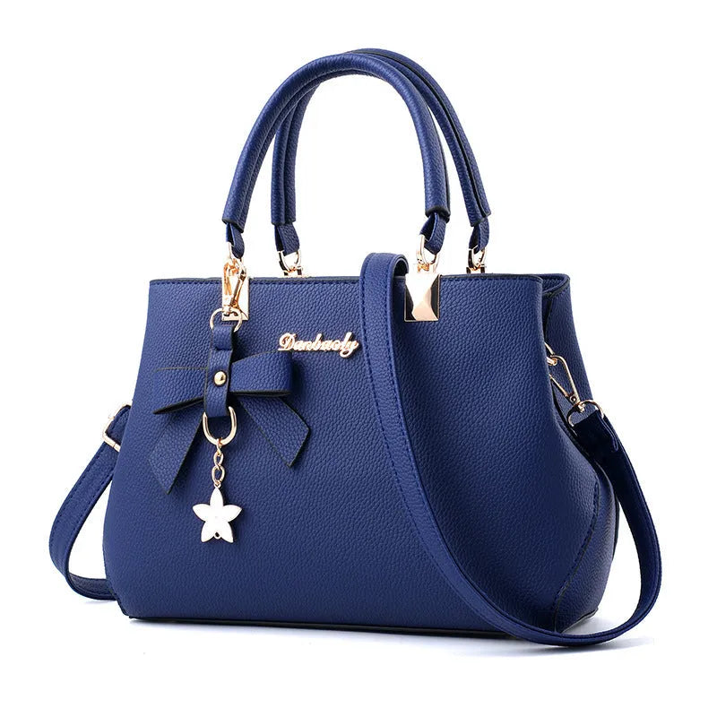 Women's medium cross section square PU casual shoulder handbag with belt decoration and soft handle