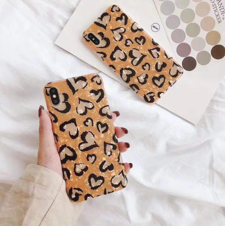 Leopard print silicone phone case for iPhone models showing colourful pattern and protective design