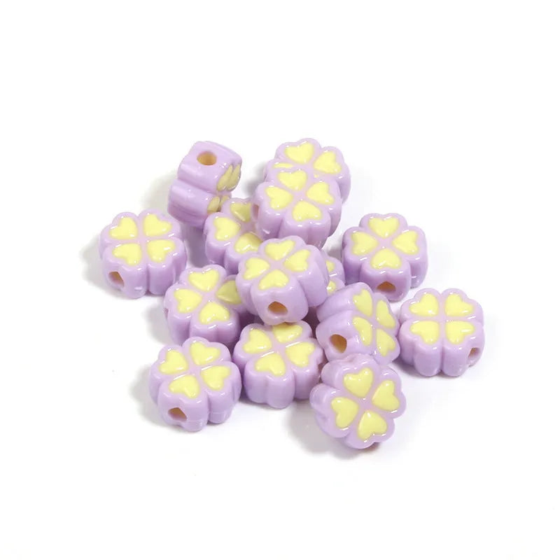 15mm acrylic four-leaf clover love pattern beads in various colours with frosted finish