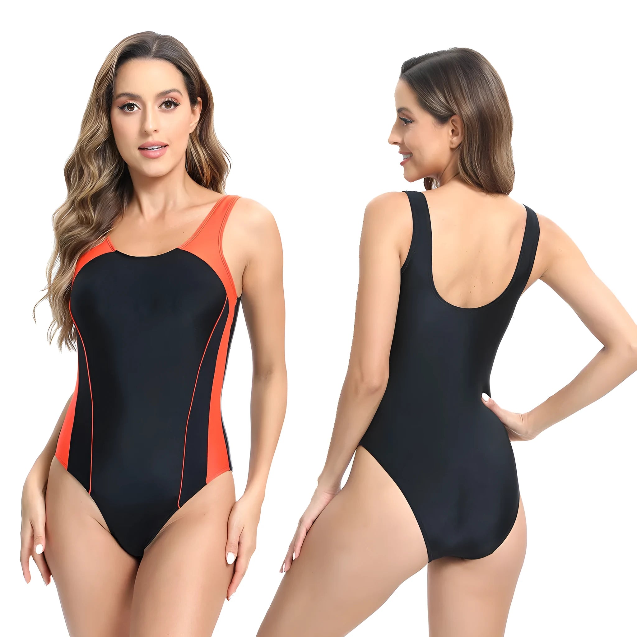 One-piece tight briefs sports swimsuit in chemical fibre blend fabric