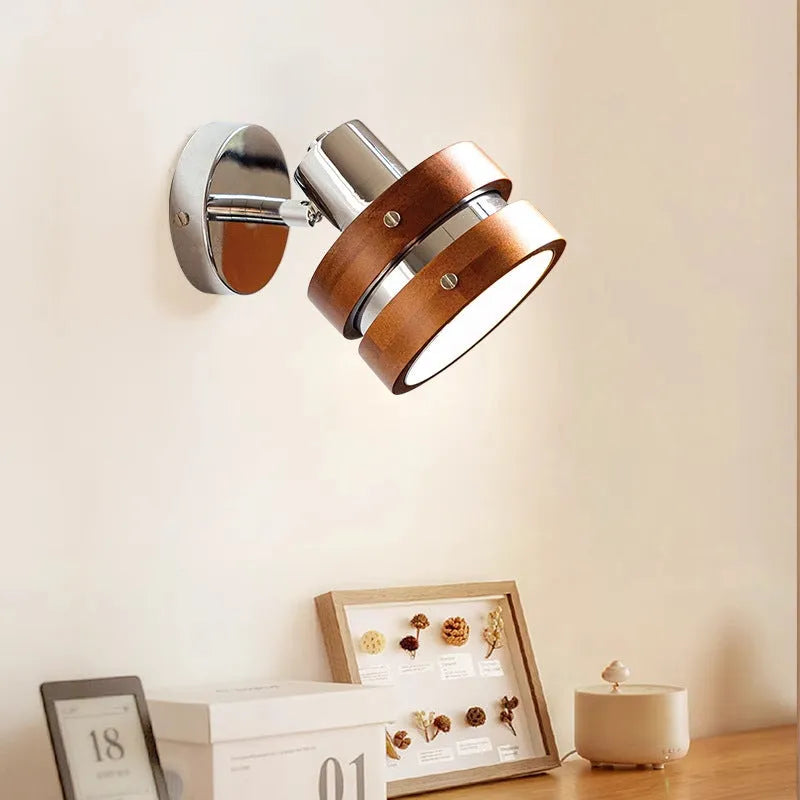 Nordic walnut small wall lamp for bedside and living room background wall lighting