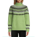 Women's knitted sweater in brown, acetate fibre jacquard pullover with long sleeves, front view