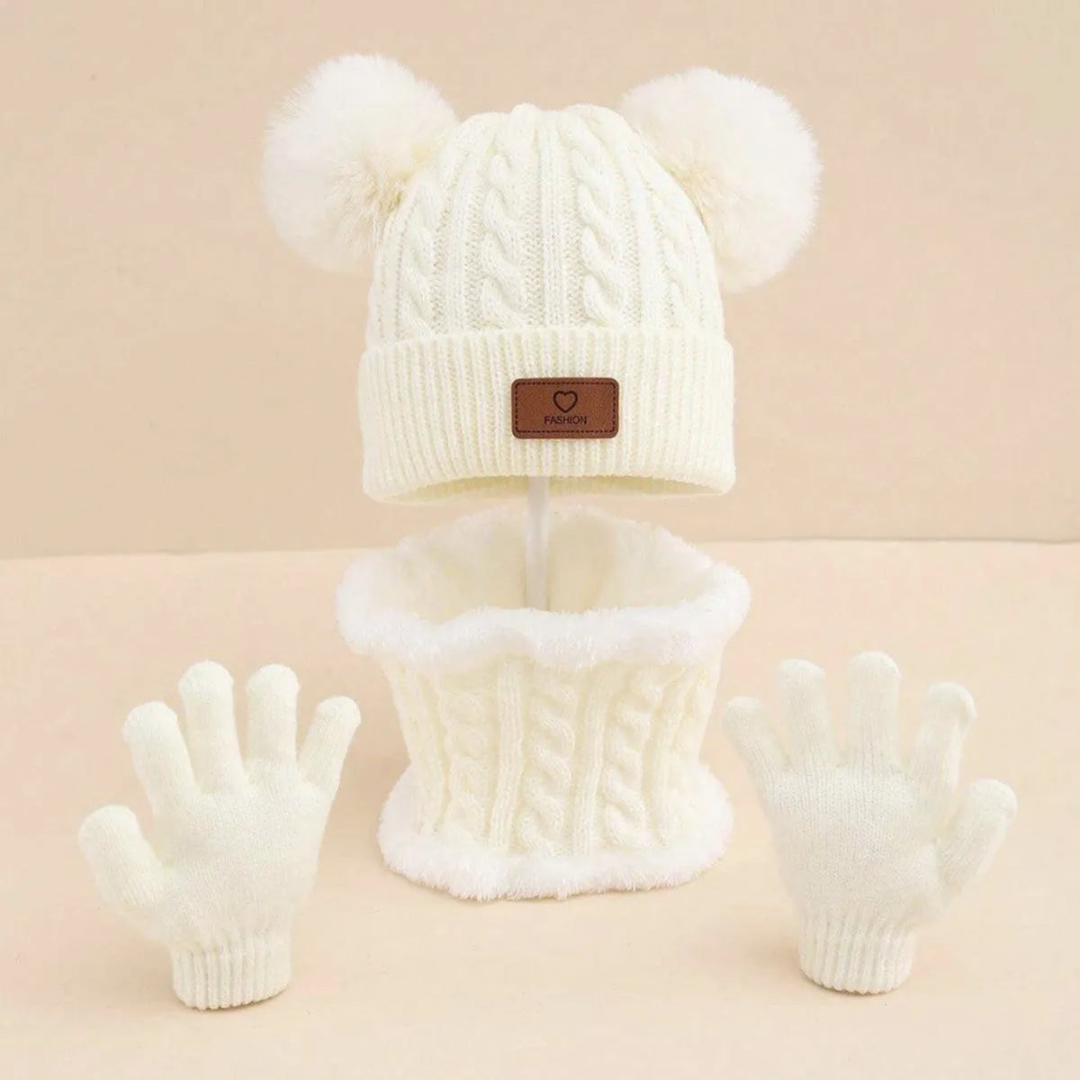 Children's hat scarf gloves three-piece set in acrylic, dome hat, scarf and gloves in pink, gray, lotus root, black, white, camel
