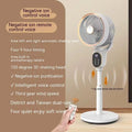 White air circulator fan with lifting column and remote control on a dormitory desk