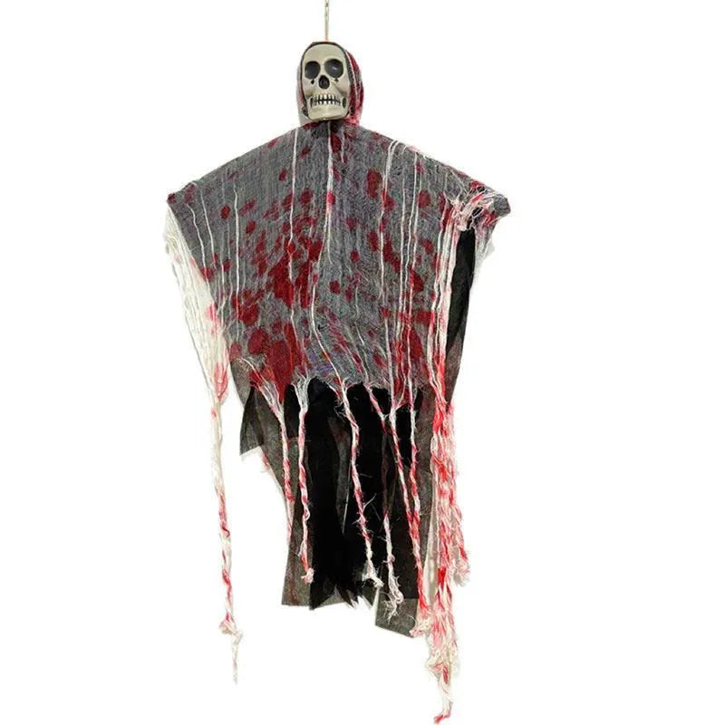 Blood-dyed luminous plastic skull hanging ghost Halloween ornament for outdoor display