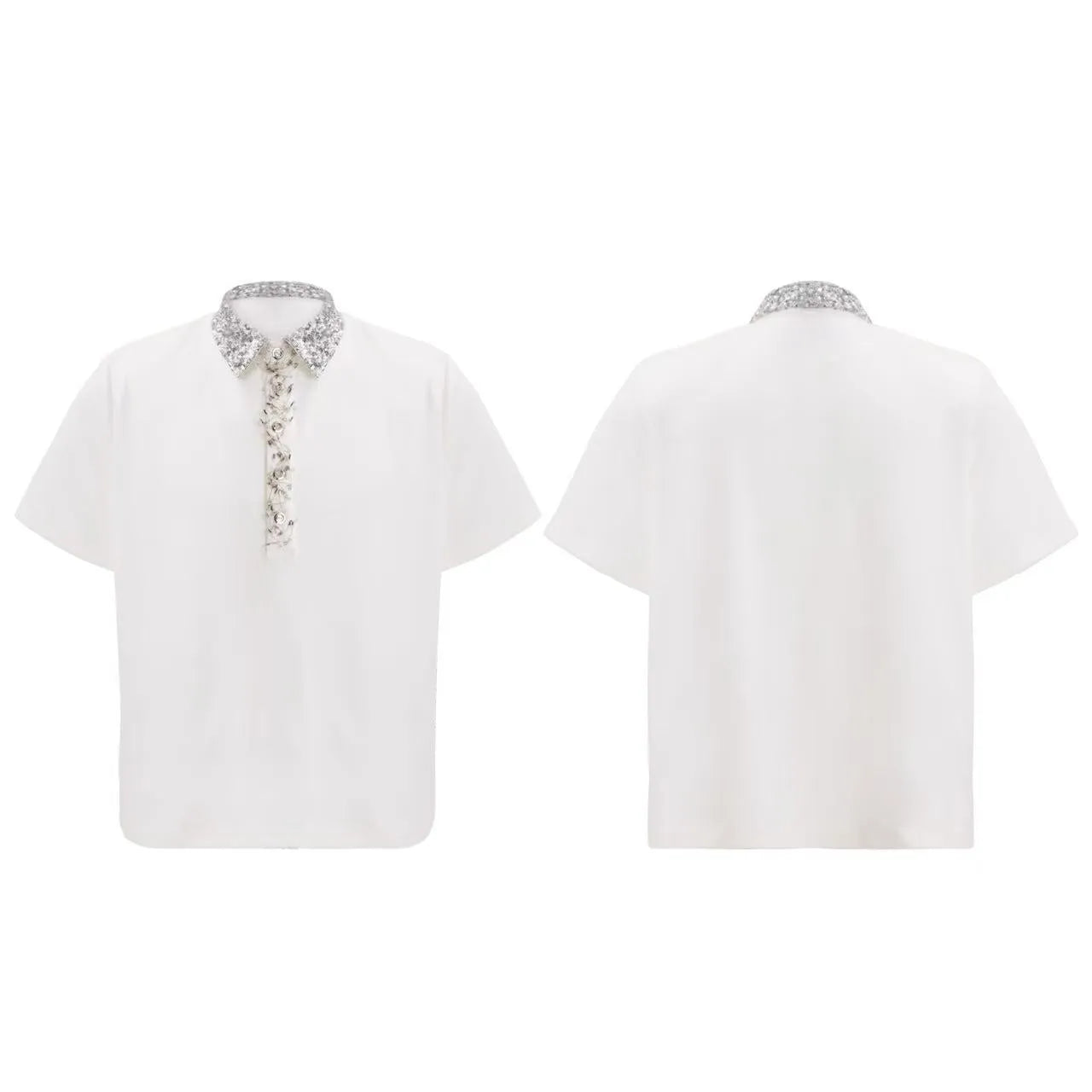 Men's square collar loose fit polo shirt in polyester short sleeve design