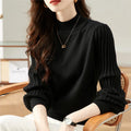 Slimming half turtleneck spandex shirt with sunken stripe design in apricot colour