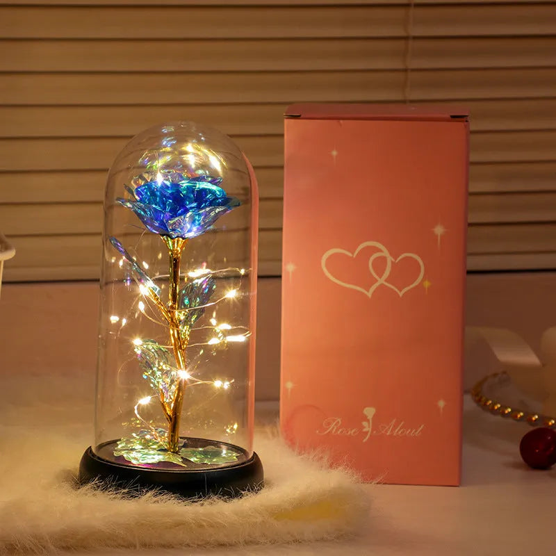 Eternal Gold Foil Flower Ambience Light glass cover flower shape 11x12cm battery powered solid wood base