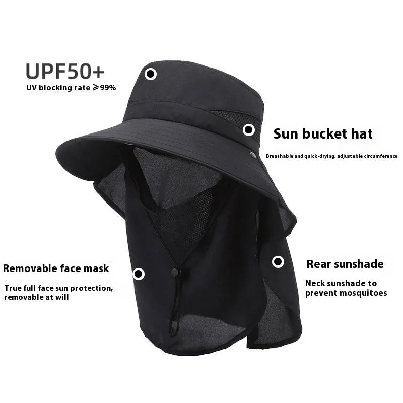 Men's big brim sun-shade fisherman hat made of polyester in khaki colour, with dome crown and adjustable fit