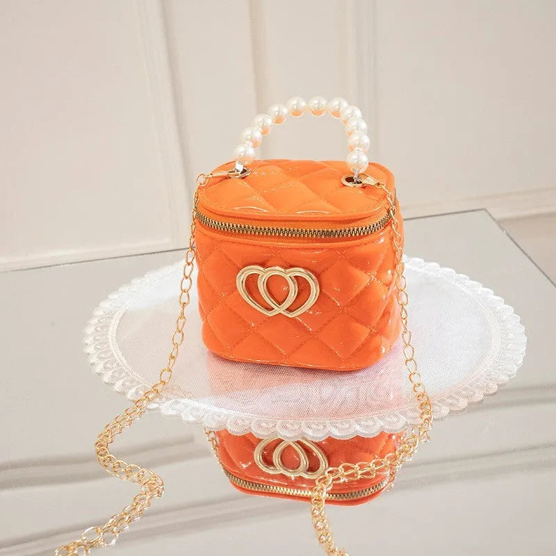 Transparent heart-pattern PVC bucket gel bag for cosmetics in apricot colour