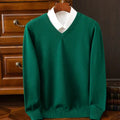 Men's V-neck knitted pullover sweater in grey, made from viscose blend fabric, with ribbed hem