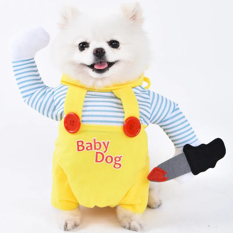 Halloween dog costume selection showing bat, clown, devil, and pumpkin designs for dogs.