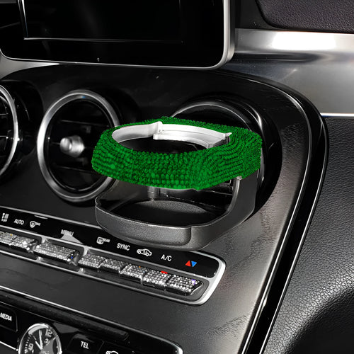 White diamond encrusted ABS plastic car cup holder mounted on a vehicle air vent.