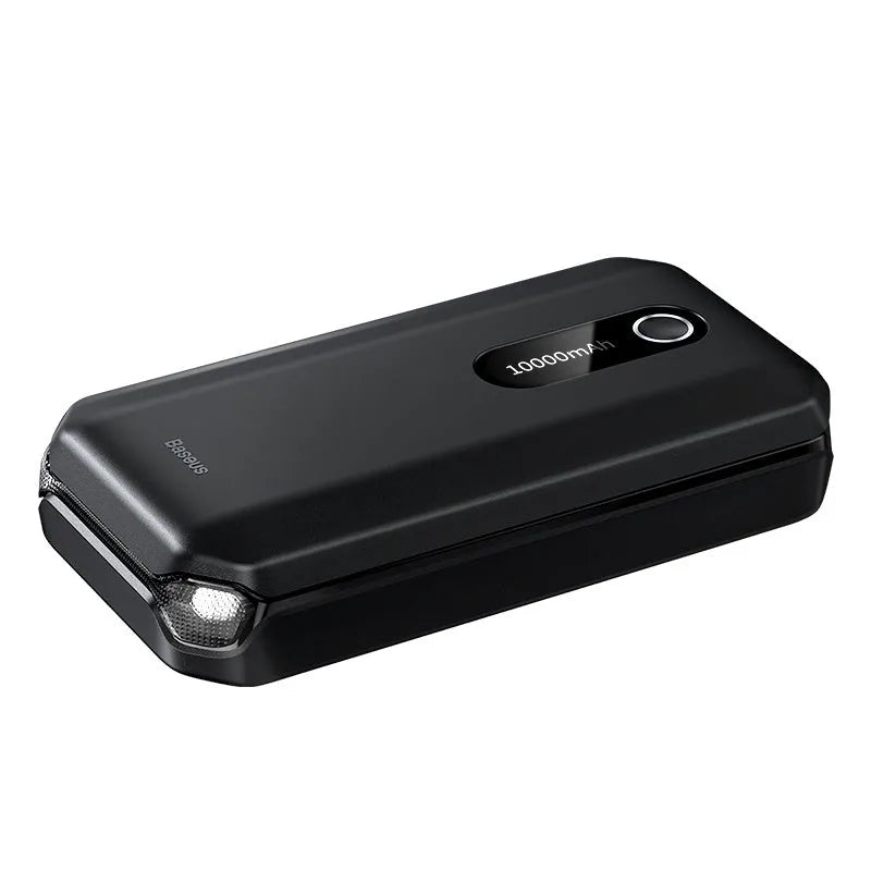 Black 10000mAh vehicle mounted emergency lighter jump starter with Type-C input and USB output