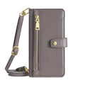 Flip cross-body lanyard phone case with card slot bracket magnetic suction for iPhone Samsung Huawei in black colour