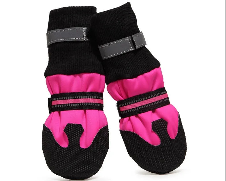 Waterproof dog boots for large medium dogs in blue with non-slip rubber sole and reflective velcro straps