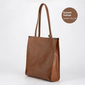 Large capacity genuine leather city commuter shoulder tote bag in black, soft square vertical shape with slit pocket