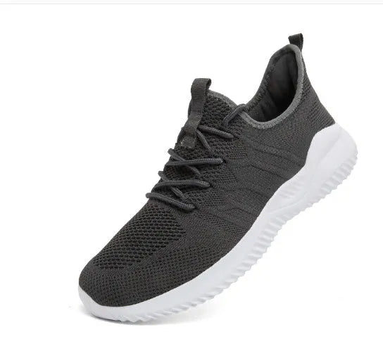 Men's black and white lace-up casual sport shoes with mesh upper and PVC sole