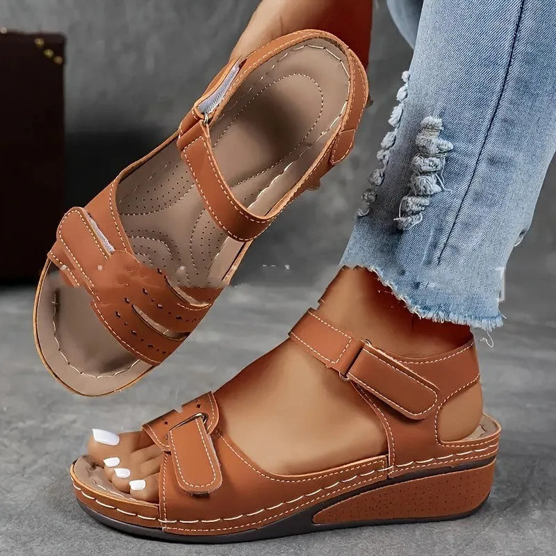 Thick bottom strap sandals with Velcro fastening in multiple colour options