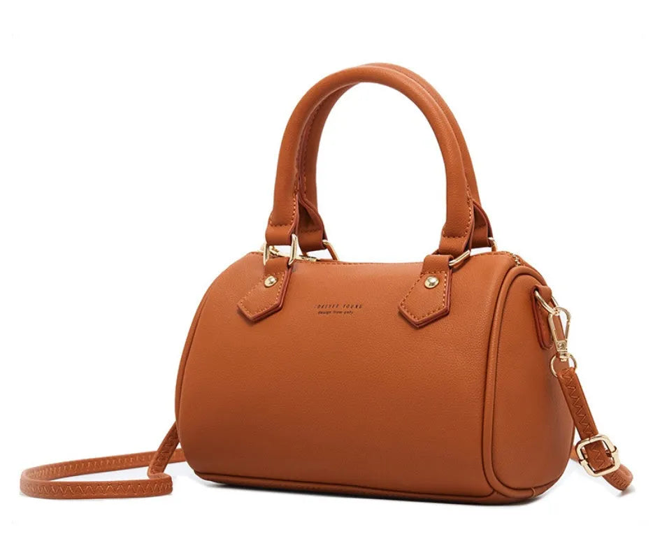 Ladies diagonal pillow crossbody bag in PU fabric with letter print in yellow colour