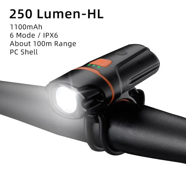 ROCKBROS aluminium alloy bicycle headlight with USB charging and three lighting modes