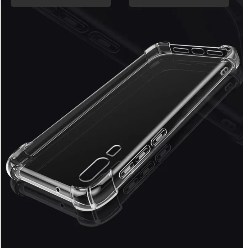 Transparent TPU phone case for Huawei smartphones showing airbag drop-resistant design