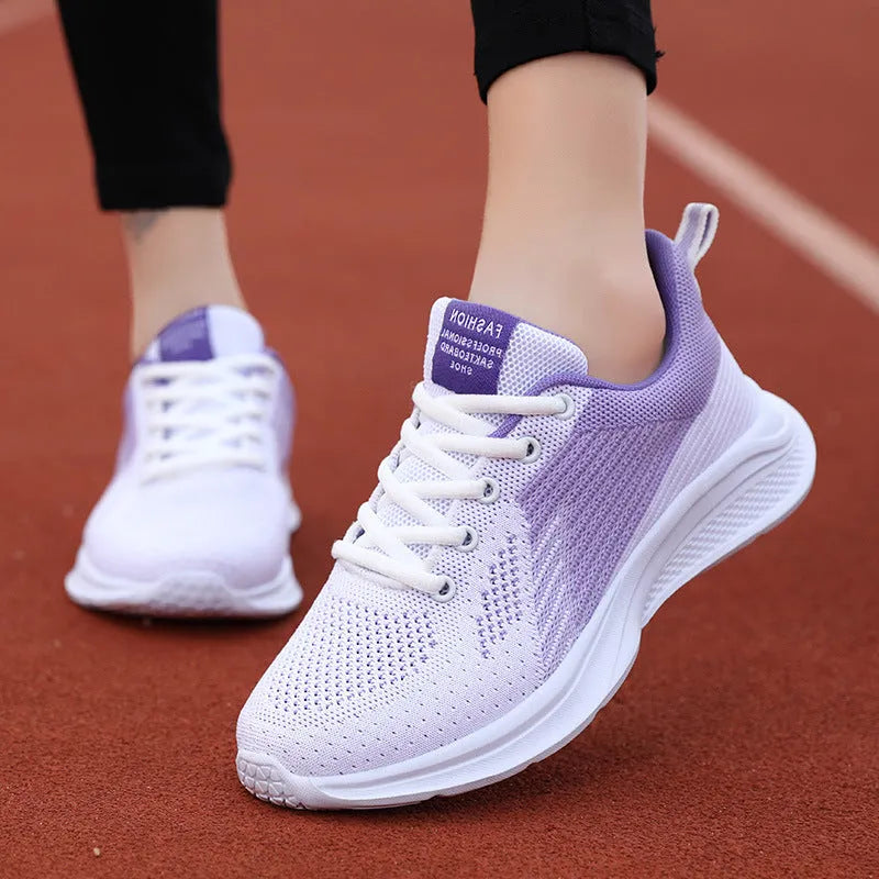 Women's mesh leisure sneakers with T-shaped bandage design, round toe, in white and black colourway