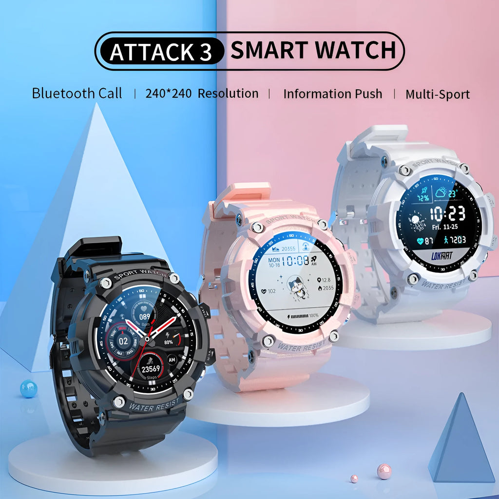ATTACK 3 IP67 waterproof smart sports watch with round colour screen and TPU strap
