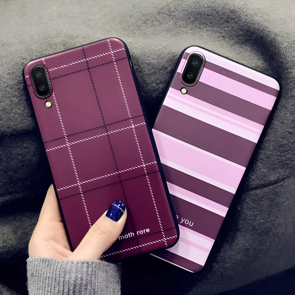 Vivo X21 silicone mobile phone case with grid pattern and rear fingerprint cutout