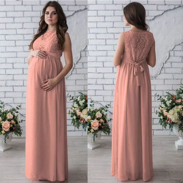 Lace sleeveless maternity dress in white, pink, and wine red, Asian sizes S to XXXL