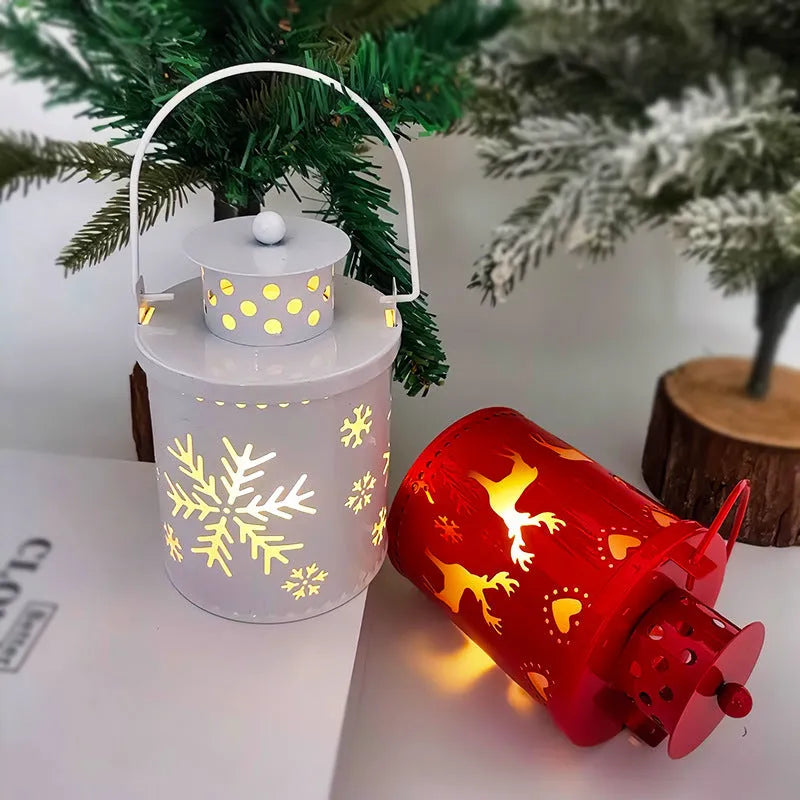 Wrought iron LED candle light in Nordic style for Christmas decoration, with flickering warm glow on a wooden mantel