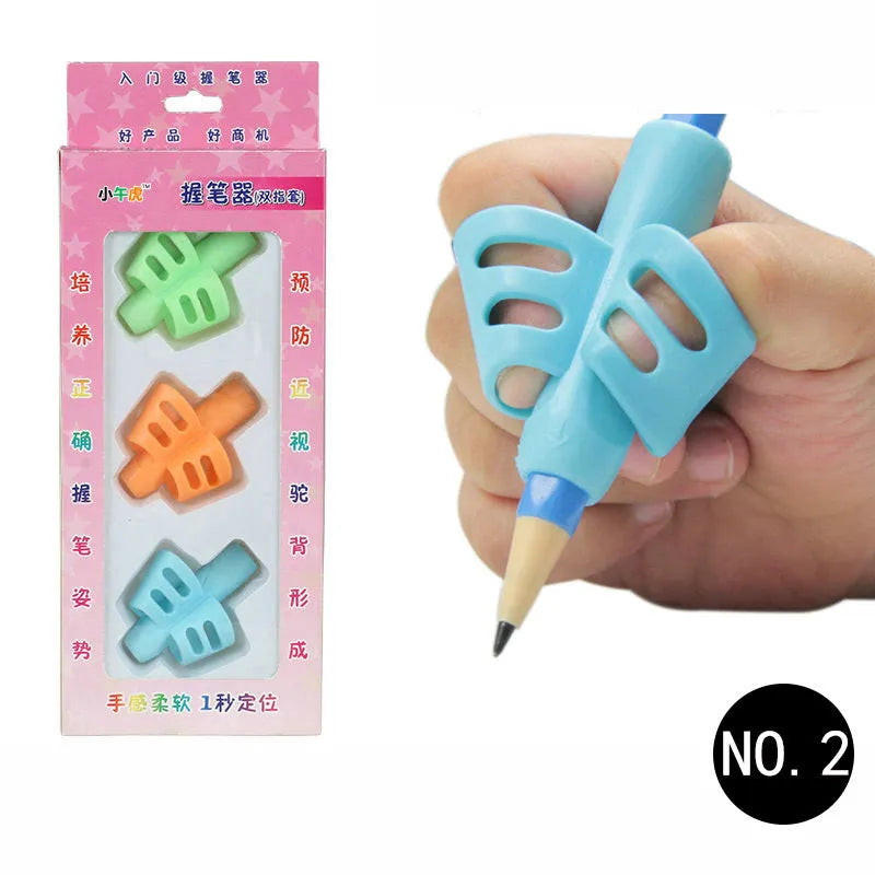Children's soft rubber pen holder for posture correction with cartoon animal design options