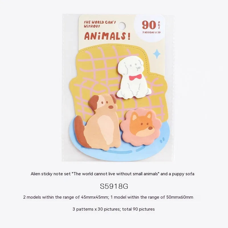 Small animal shaped sticky note set with 90 pages in six colourful cover designs
