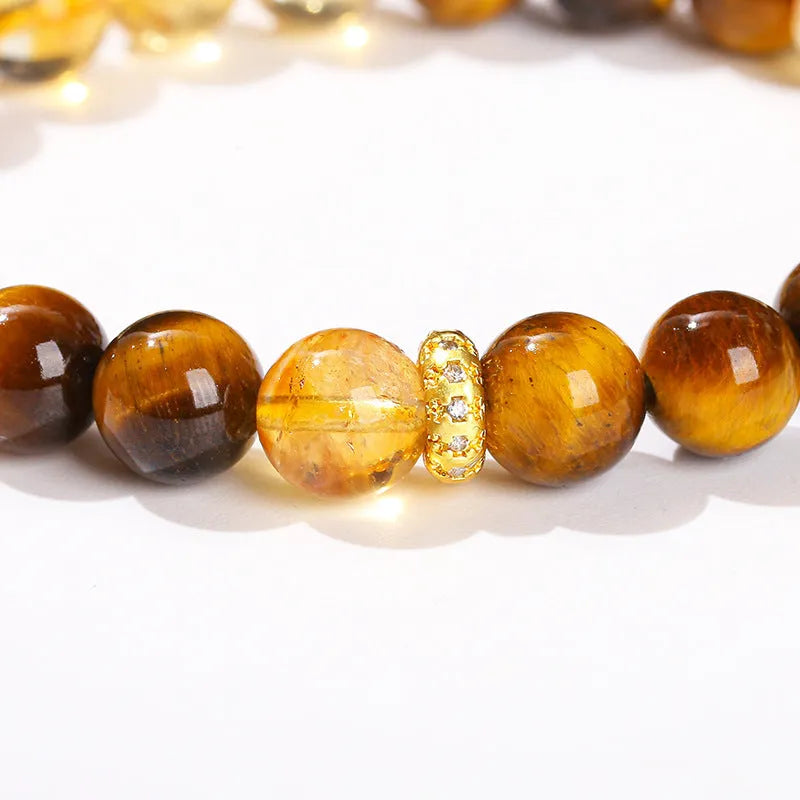 Natural yellow tiger-shaped stone and yellow tower crystal 8mm bead bracelet for women