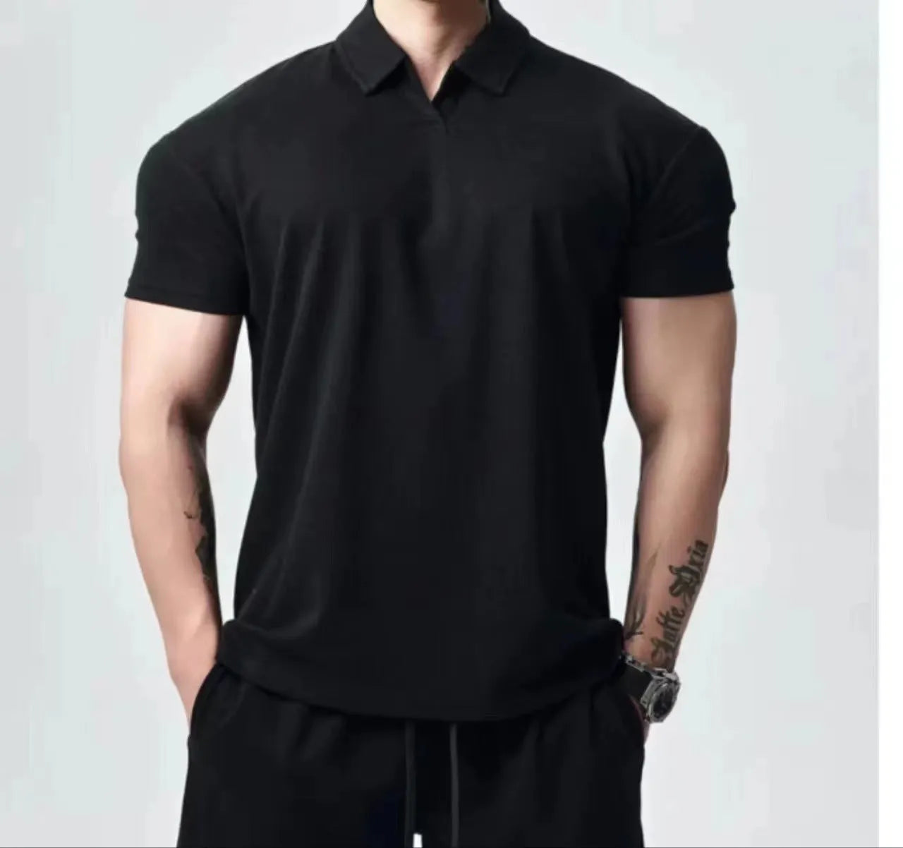Men's loose fit retro t-shirt in white, black, or grey with choice of Henry or polo collar