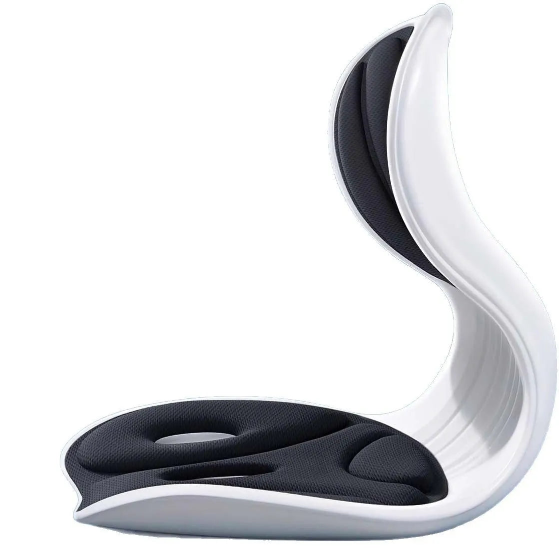 Grey Japanese-style lumbar support cushion for office chair and back pain relief.