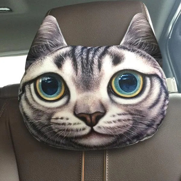 Cat lovers oblong car headrest pillow with cartoon cat print and removable cover for seat support