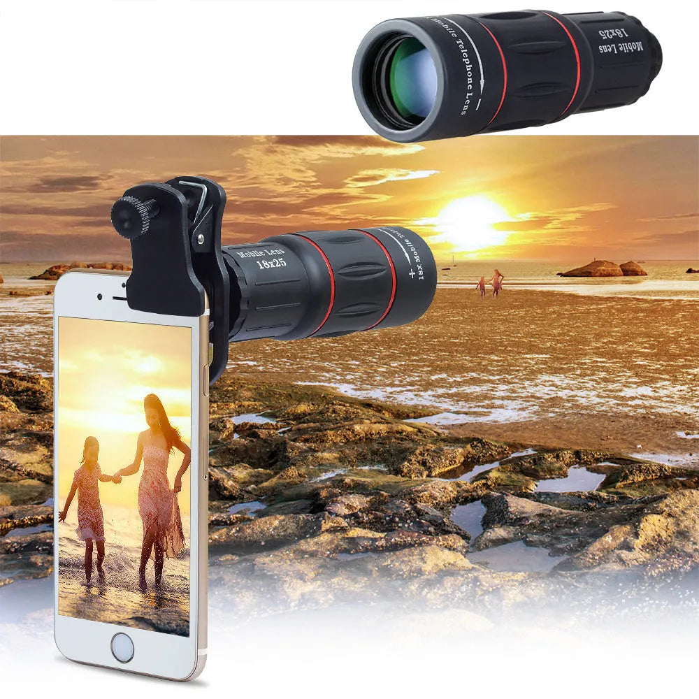 18X mobile telephoto lens with universal clip and flexible aluminium tripod for Samsung smartphones