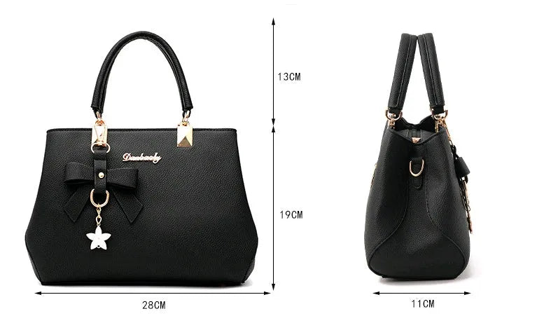 Women's medium cross section square PU casual shoulder handbag with belt decoration and soft handle