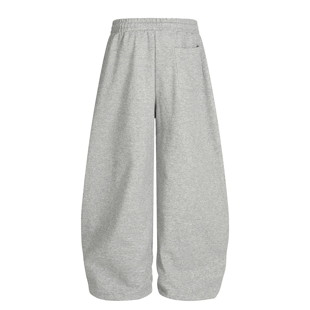 Men's letter pattern cotton loose casual trousers in blue, front view, mid waist design