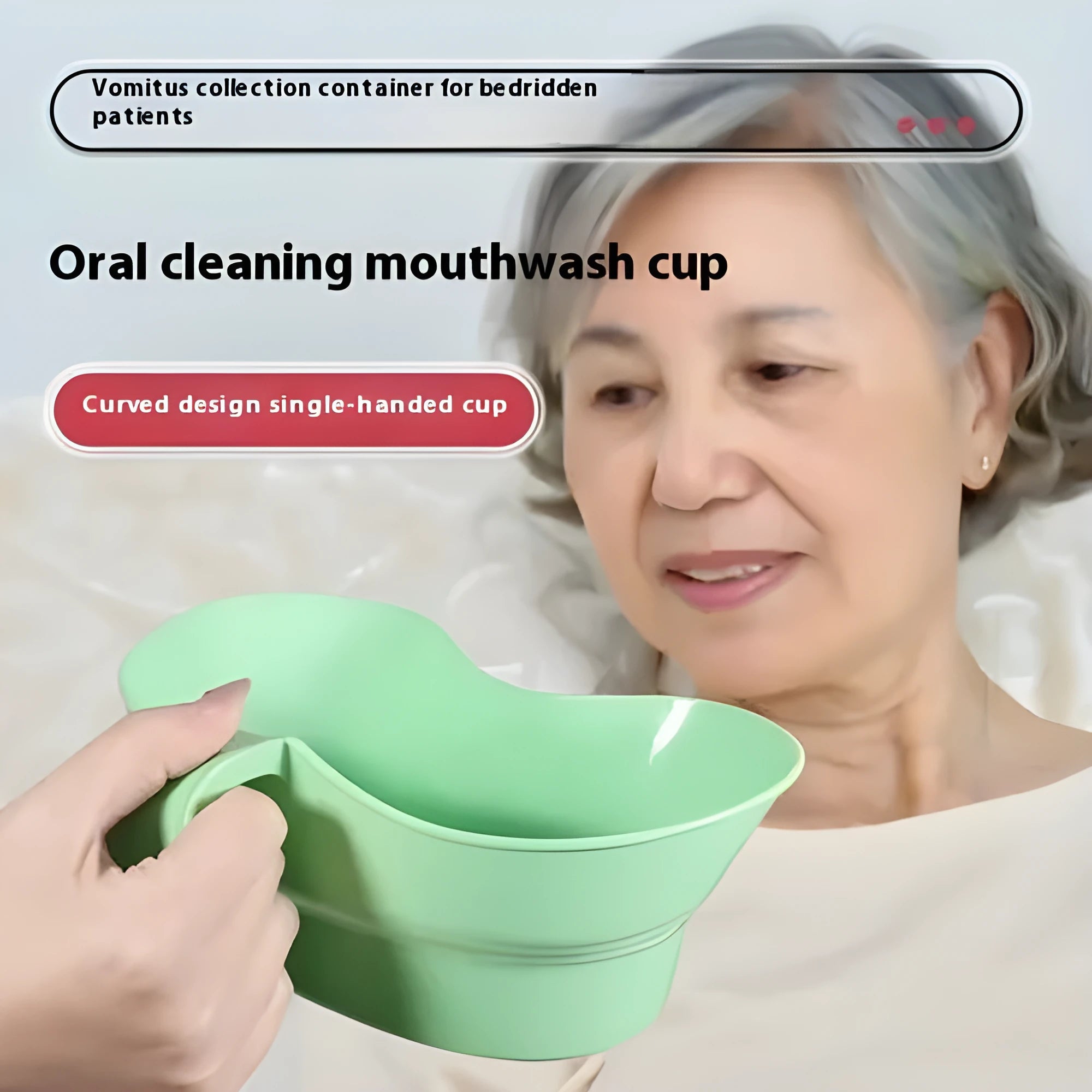 Green plastic gargle cup for elderly bedridden oral care with modern simplicity design