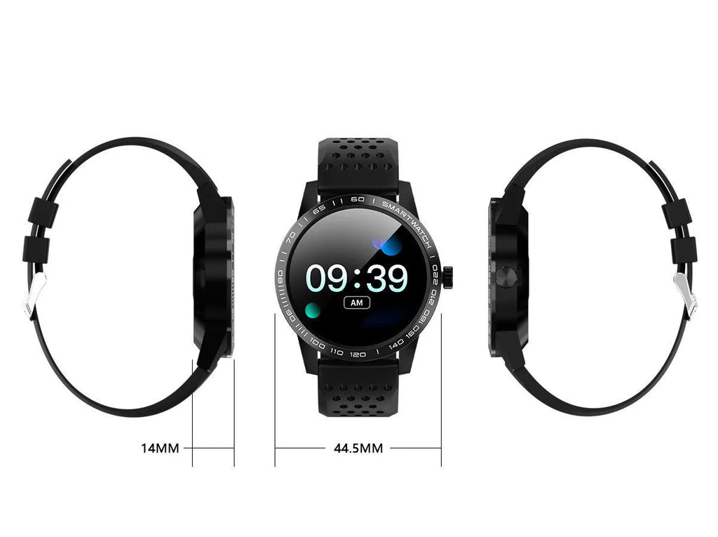 Black smart bracelet with 1.3-inch colour screen displaying heart rate and time