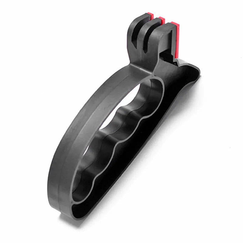 Black handheld knife and scissor sharpener tool with ergonomic handle and tungsten steel blade