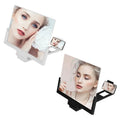 Mobile phone stand magnifier with black frame and clear acrylic screen showing magnification effect