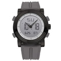 Black luminous electronic watch with analogue hands and digital display on 47mm dial