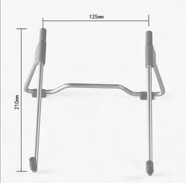 Grey adjustable aluminium alloy stand holding a mobile phone on a desk.
