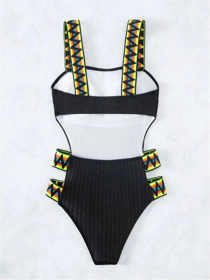 Women's solid colour one-piece swimming suit bikini in black or orange