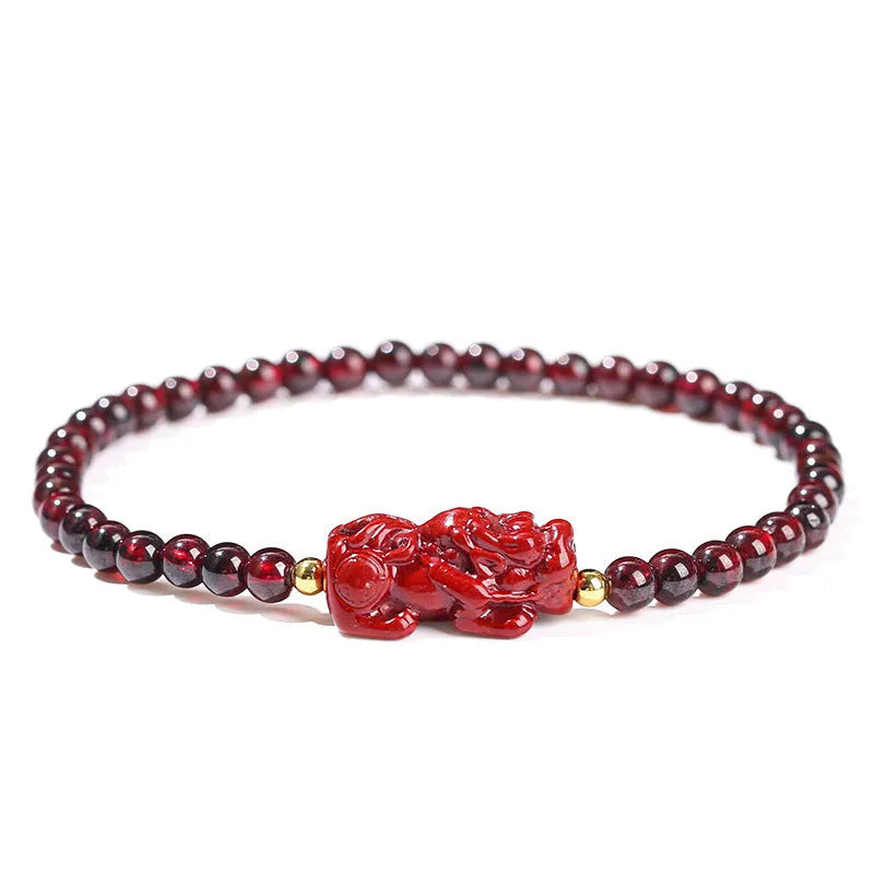 Natural garnet square bracelet with purple sand Pixiu carving, geometric women's jewellery